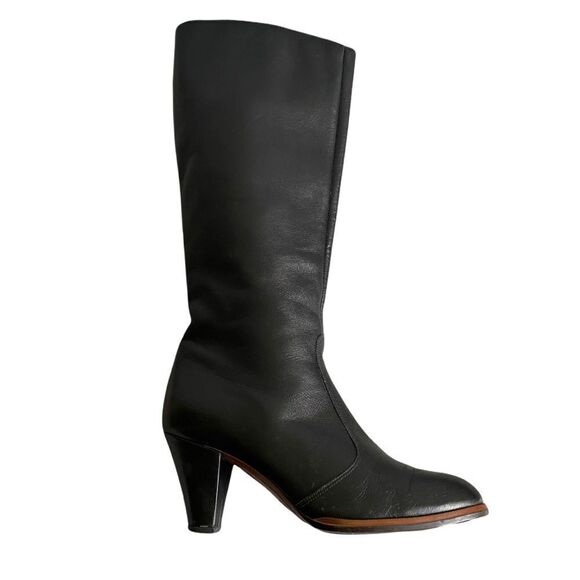 DE CARLO Tall Black Leather Heeled Boots Side Zip Made In Italy 7 - Picture 1 of 13
